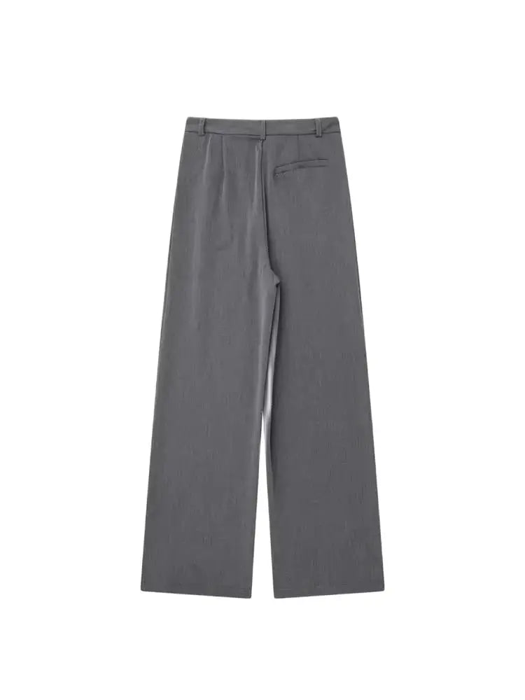 TRZA Women Fashion With Darts Front Pockets Wide Leg Pants Vintage High Waist Zipper Fly Female Trousers Mujer