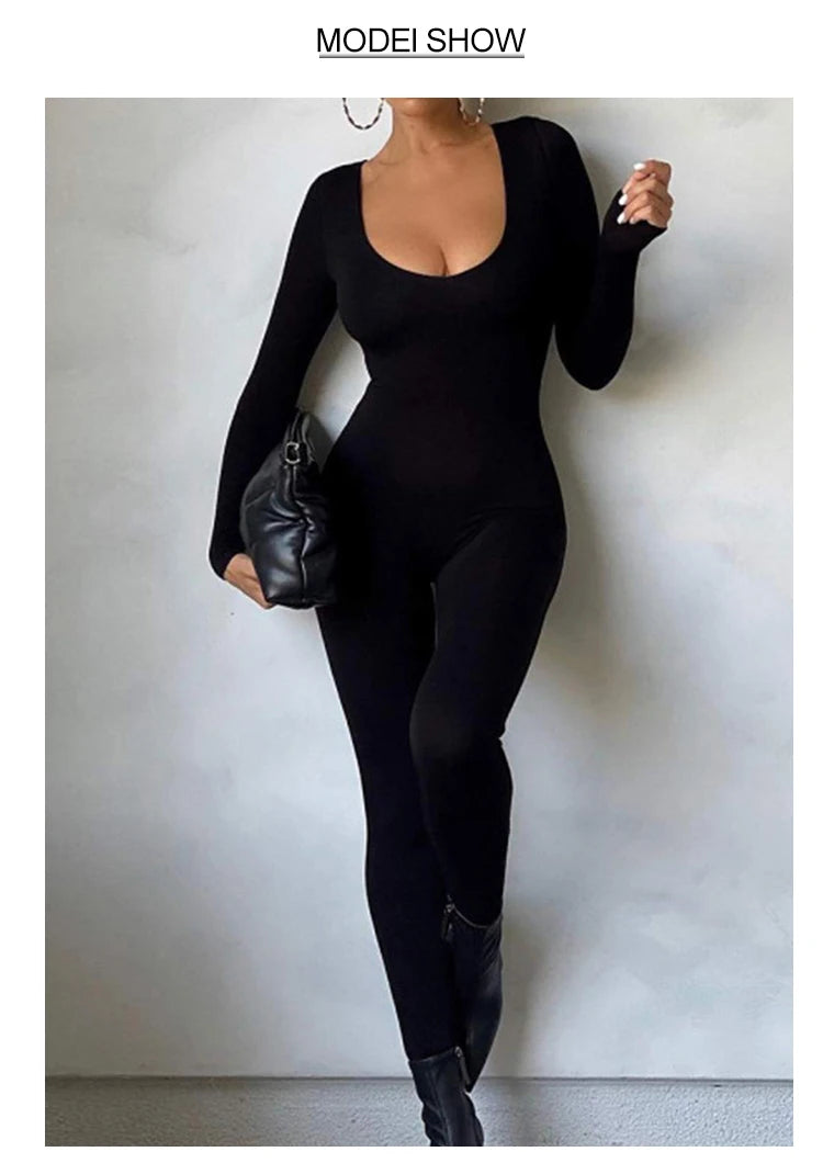 New Women's Jumpsuit Long Sleeve. Solid Color Skinny Jumpsuit, Fitness Jumpsuit Pullover.