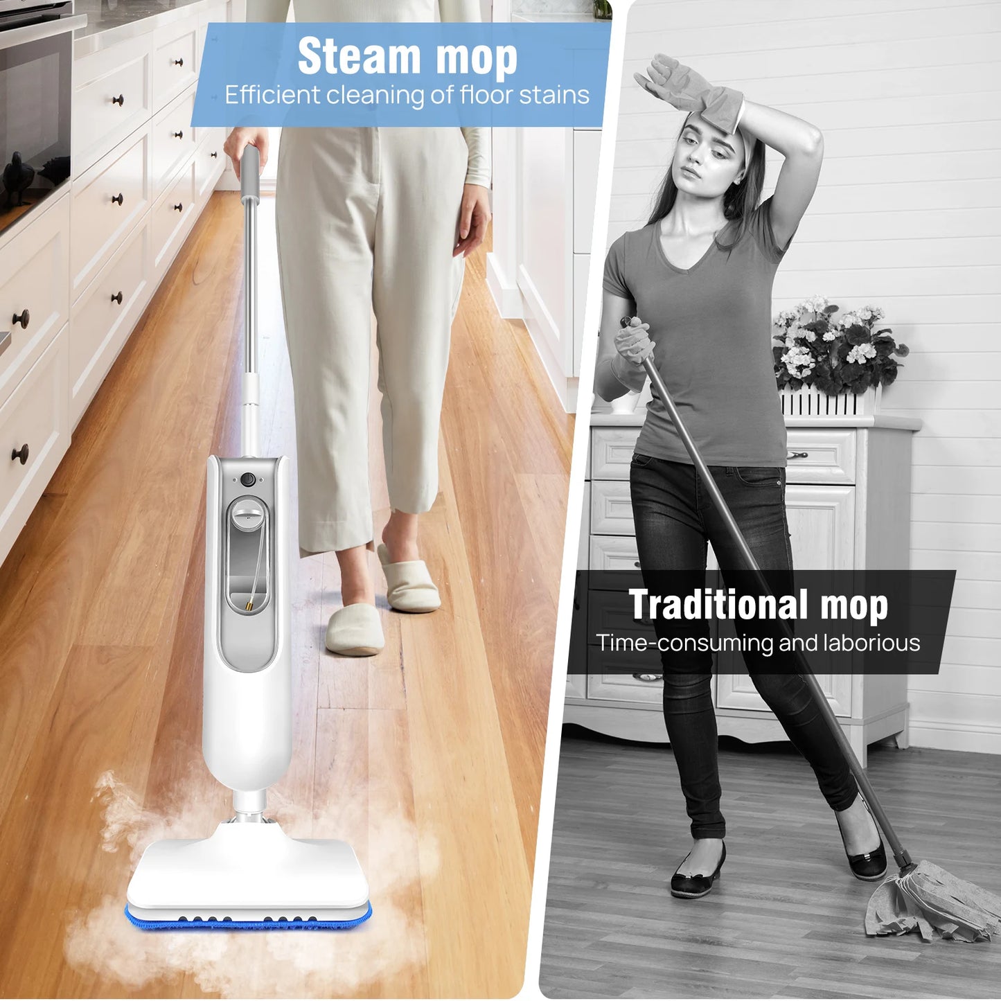 Electric Steam Mop, with 120 Degree Rotatable Head for Floor Cleaning, 5000W Steam Cleaner, 400ML Water Tank. Quality Handheld Mop