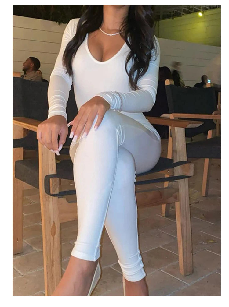 New Women's Jumpsuit Long Sleeve. Solid Color Skinny Jumpsuit, Fitness Jumpsuit Pullover.