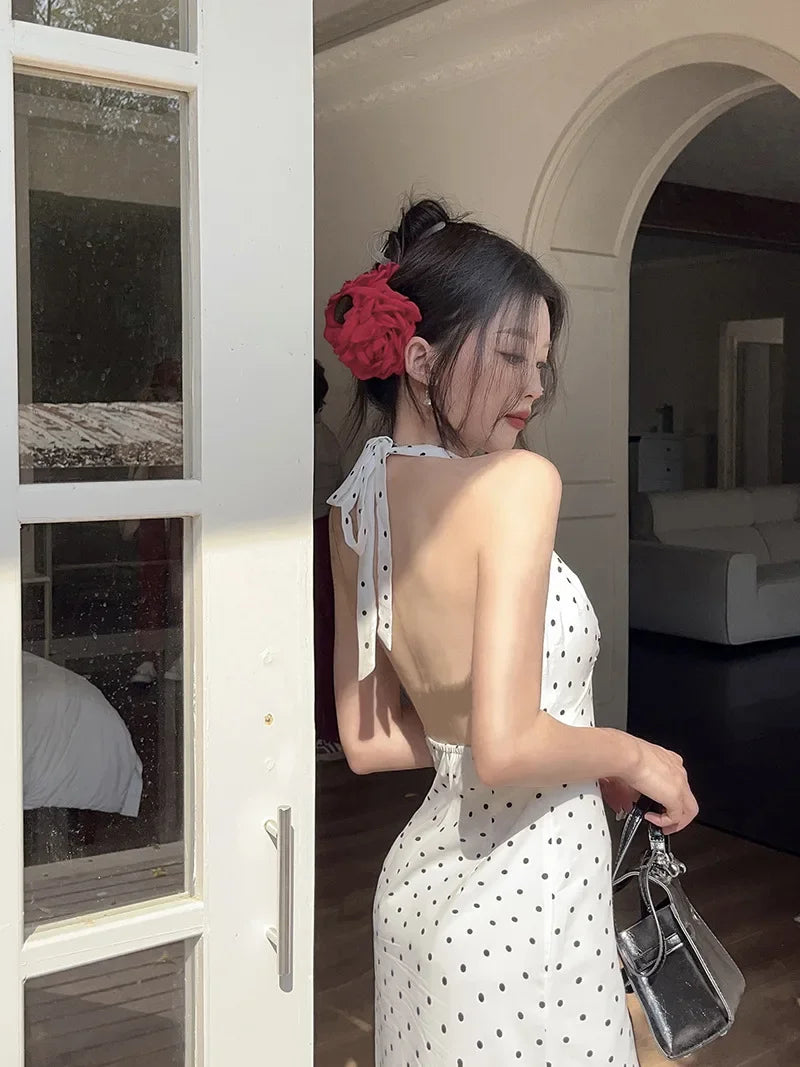 Korean Style Open-back Halter Neck Dress Women. Elegant Long Dress.