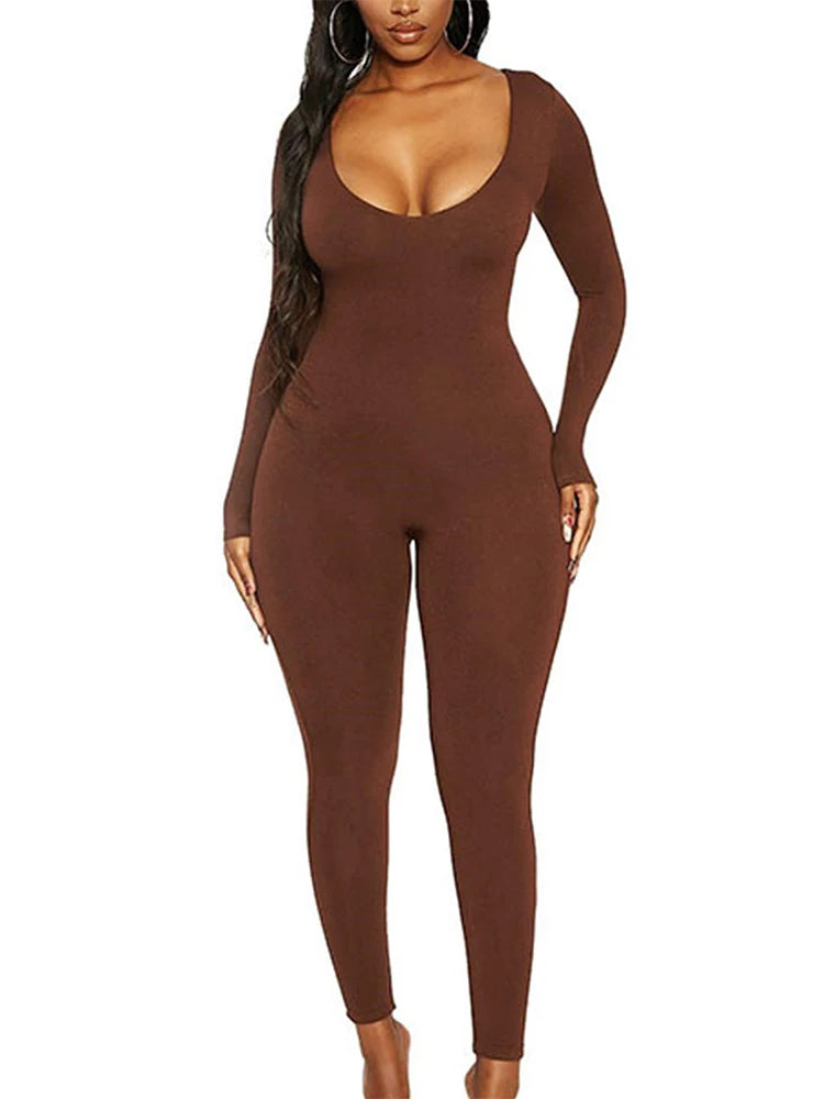 New Women's Jumpsuit Long Sleeve. Solid Color Skinny Jumpsuit, Fitness Jumpsuit Pullover.