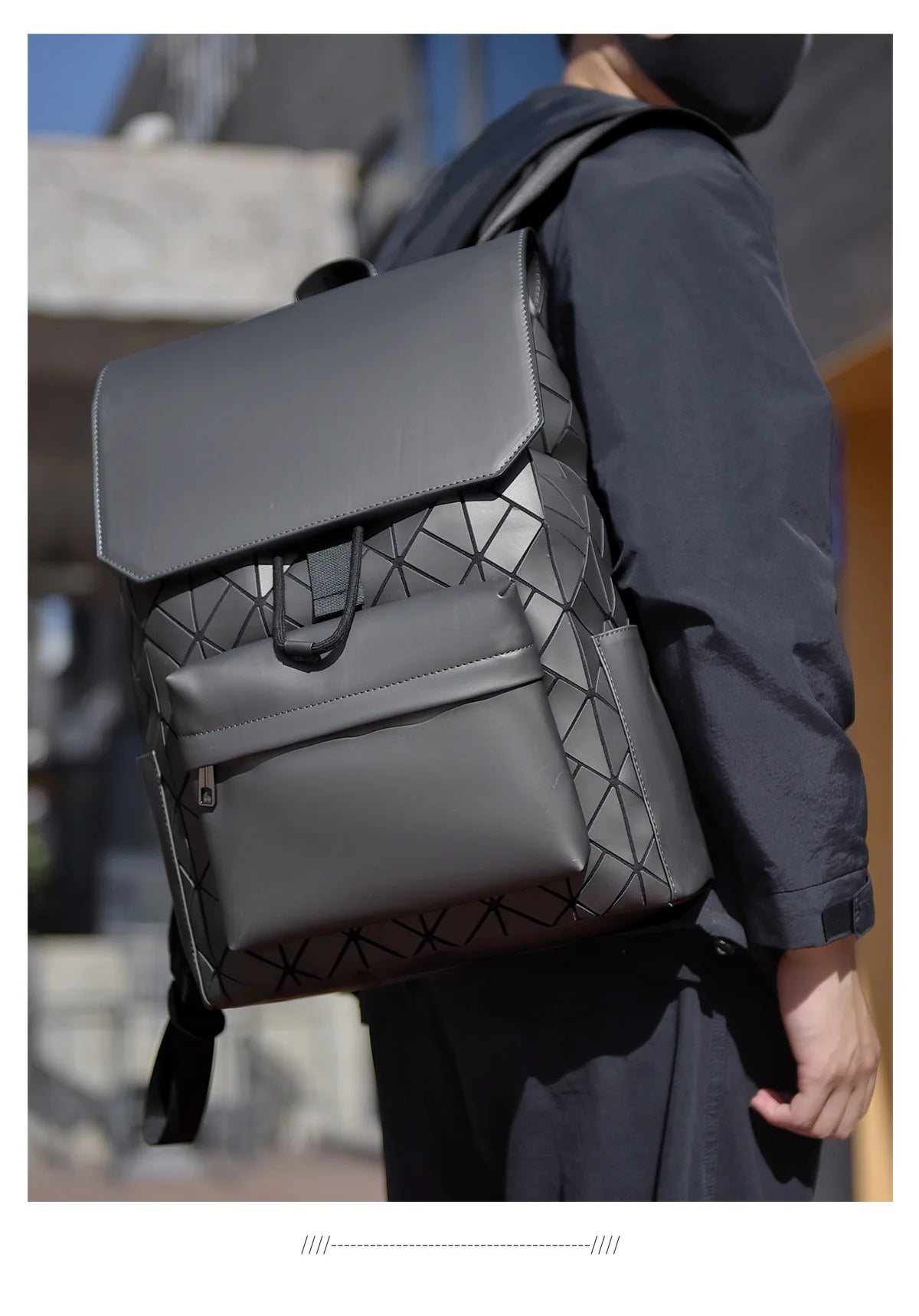 Trendy Brand Backpack Men's Bag Rhombus Laser Reflective Student School Bag Large Capacity Commuter Computer Bag