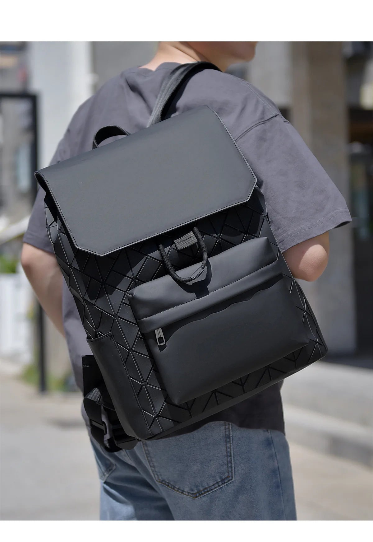 Trendy Brand Backpack Men's Bag Rhombus Laser Reflective Student School Bag Large Capacity Commuter Computer Bag