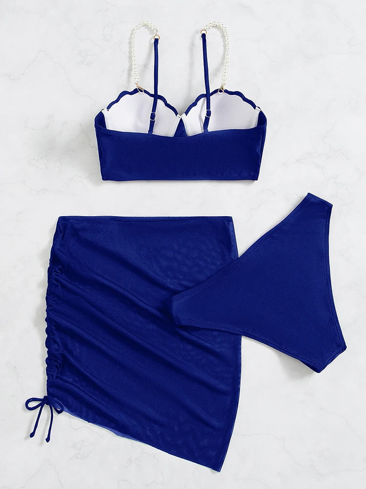Sexy 3 Piece Bikinis Set for Women. Swimsuit with Skirt Swimwear.