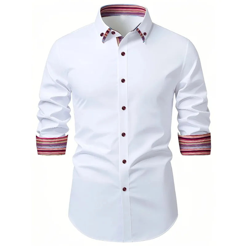 FGKKS Men Shirt Brand New Men's Fashion Patchwork Long Sleeve Elastic Shirt Four Season Male Dress Smart Casual Shirts