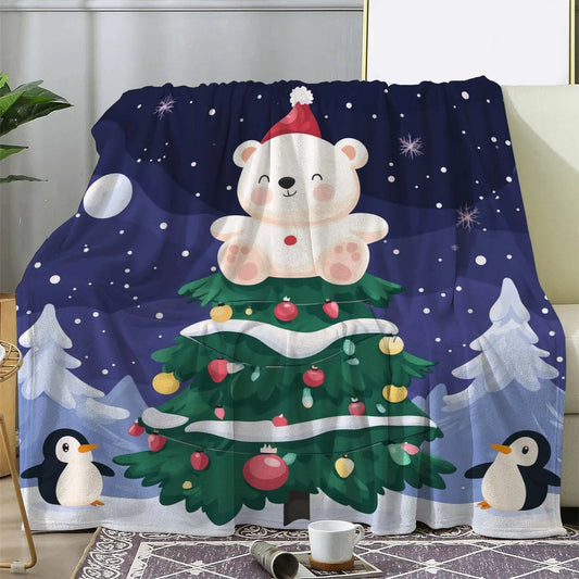 Christmas Blanket - Reindeer Snowman Lights Pattern Festive Warm Throw