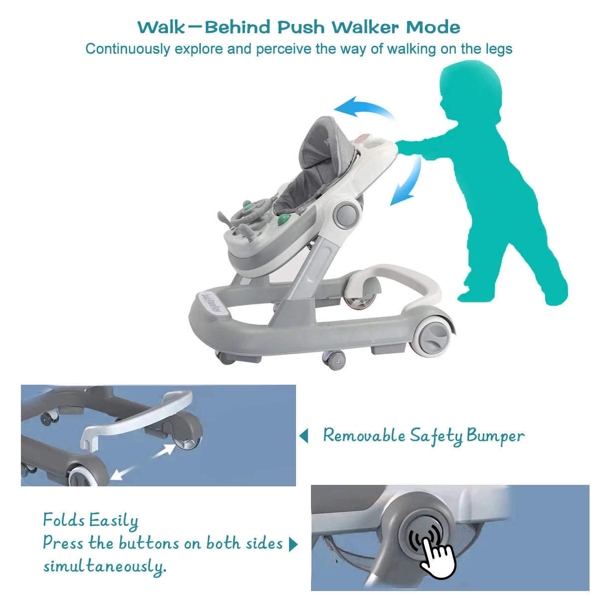 Push Walker with Removable Feeding Tray and Music Tray without batteries. 6 Months & Up Baby