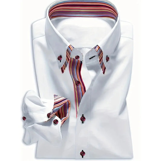 FGKKS Men Shirt Brand New Men's Fashion Patchwork Long Sleeve Elastic Shirt Four Season Male Dress Smart Casual Shirts