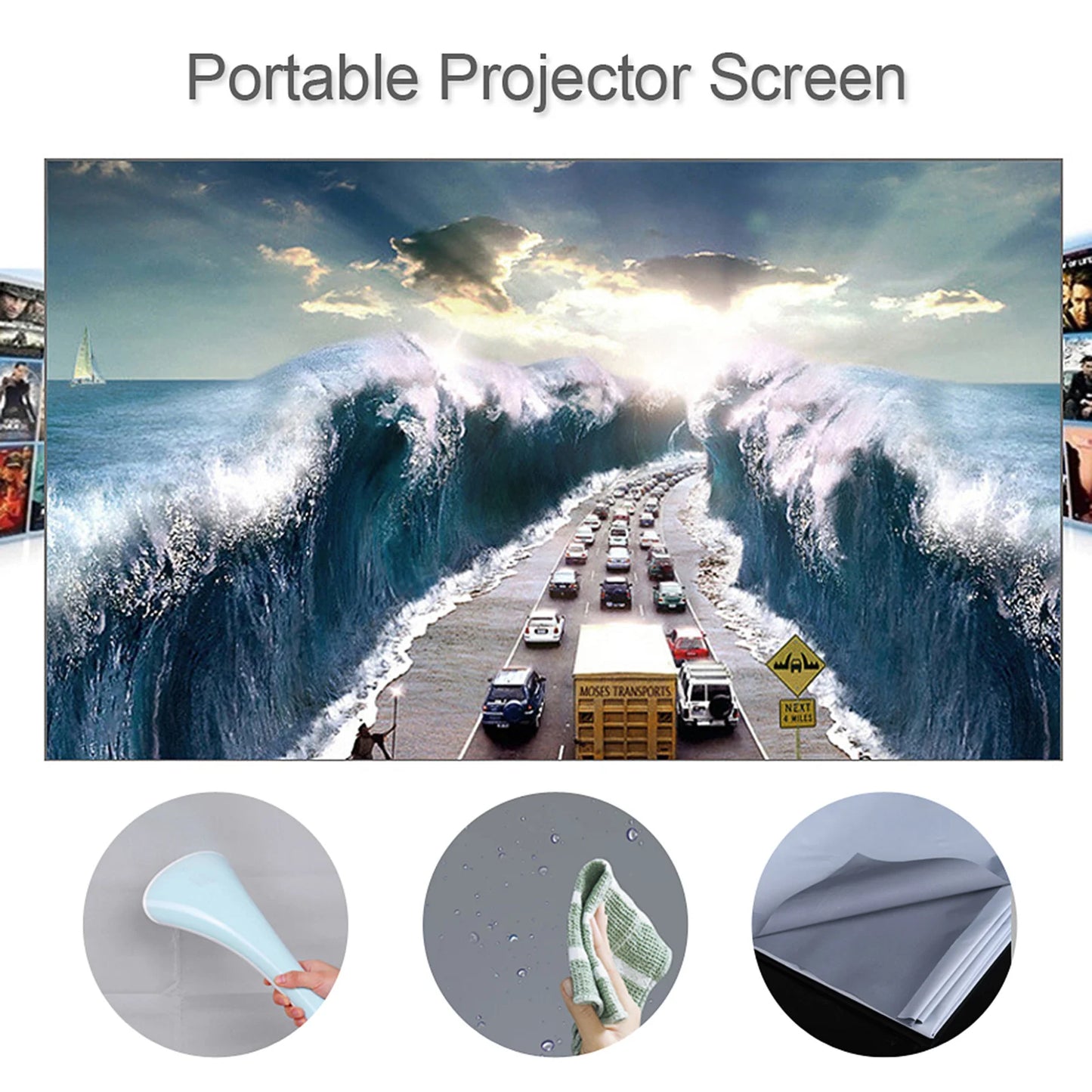 Portable Projector Screen 120 Inch - Anti-Light HD Projection Screen for Home Theater Outdoor