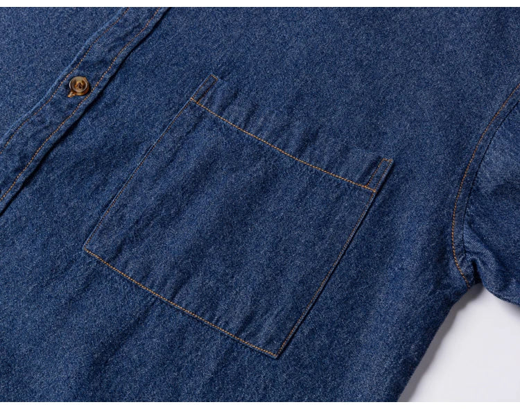 Men's Denim Casual Long Sleeve Pocket Shirt. Regular-Fit Comfortable Soft. 100% Cotton Washed Durability