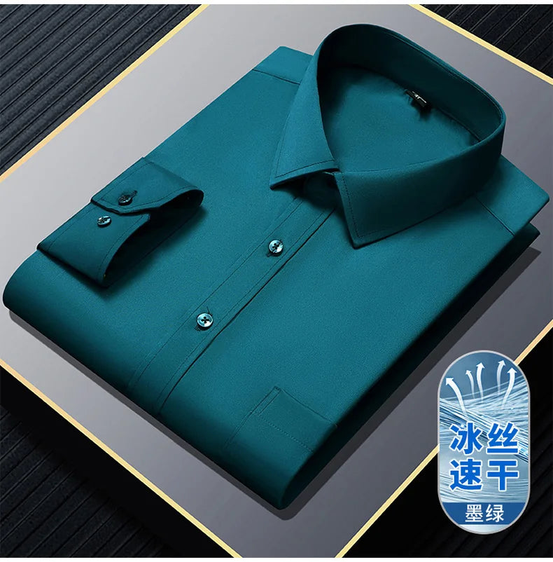 S~8XL Top Quality Elasticity Anti-Wrinkle Mens Shirts Long Sleeves Slim Fit Camisa Business Formal Blouse Social White Shirt Men