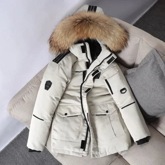 Duck Down winter Coats, Hooded Fur Collar, Casual Long Puffer Jackets Quality for Men