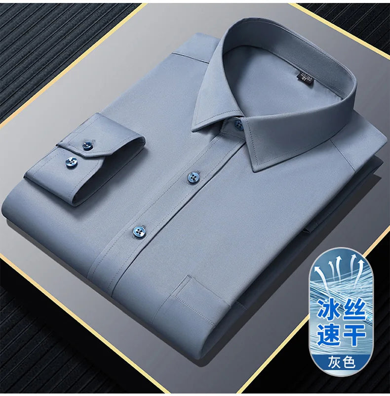 S~8XL Top Quality Elasticity Anti-Wrinkle Mens Shirts Long Sleeves Slim Fit Camisa Business Formal Blouse Social White Shirt Men