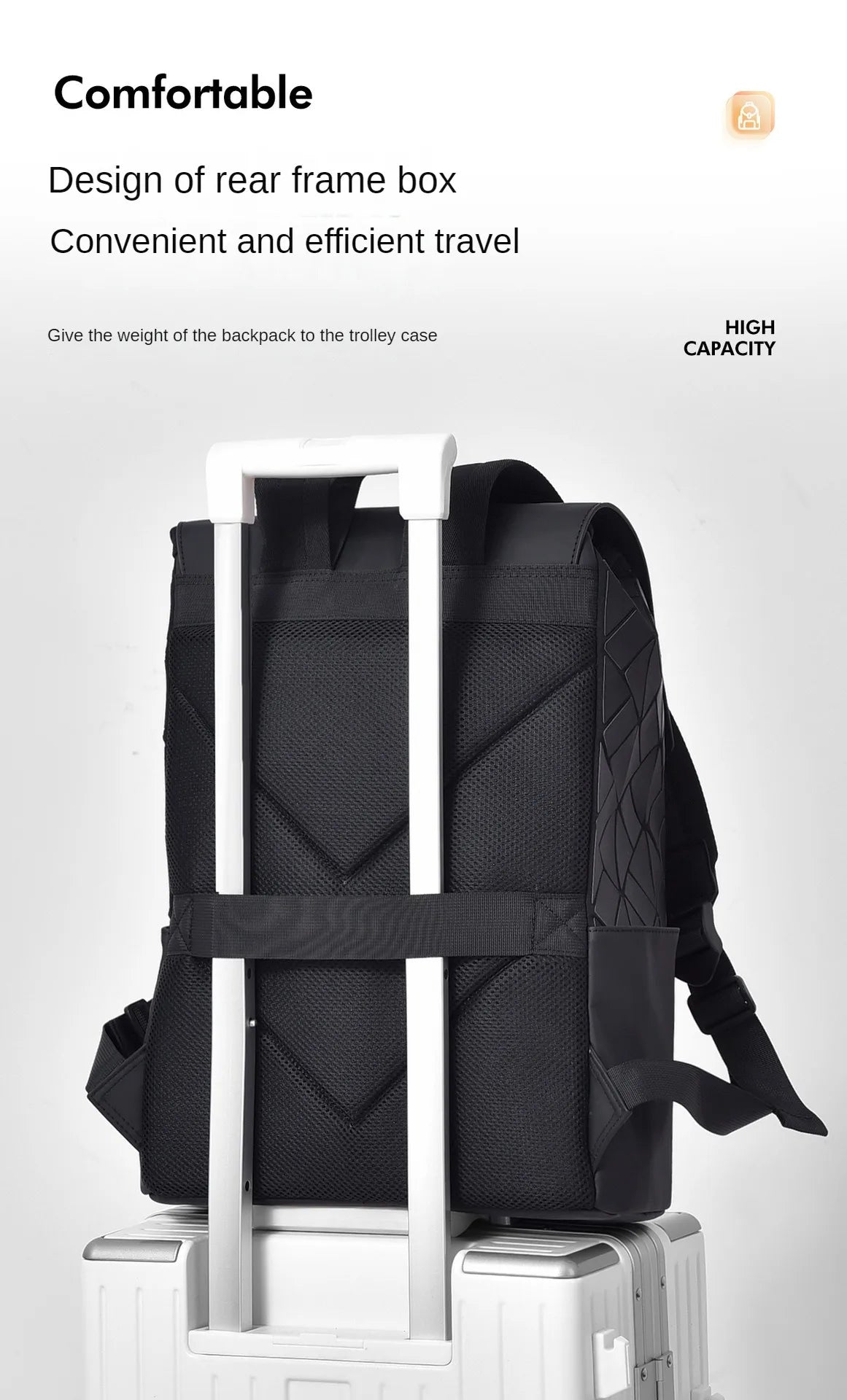 Trendy Brand Backpack Men's Bag Rhombus Laser Reflective Student School Bag Large Capacity Commuter Computer Bag