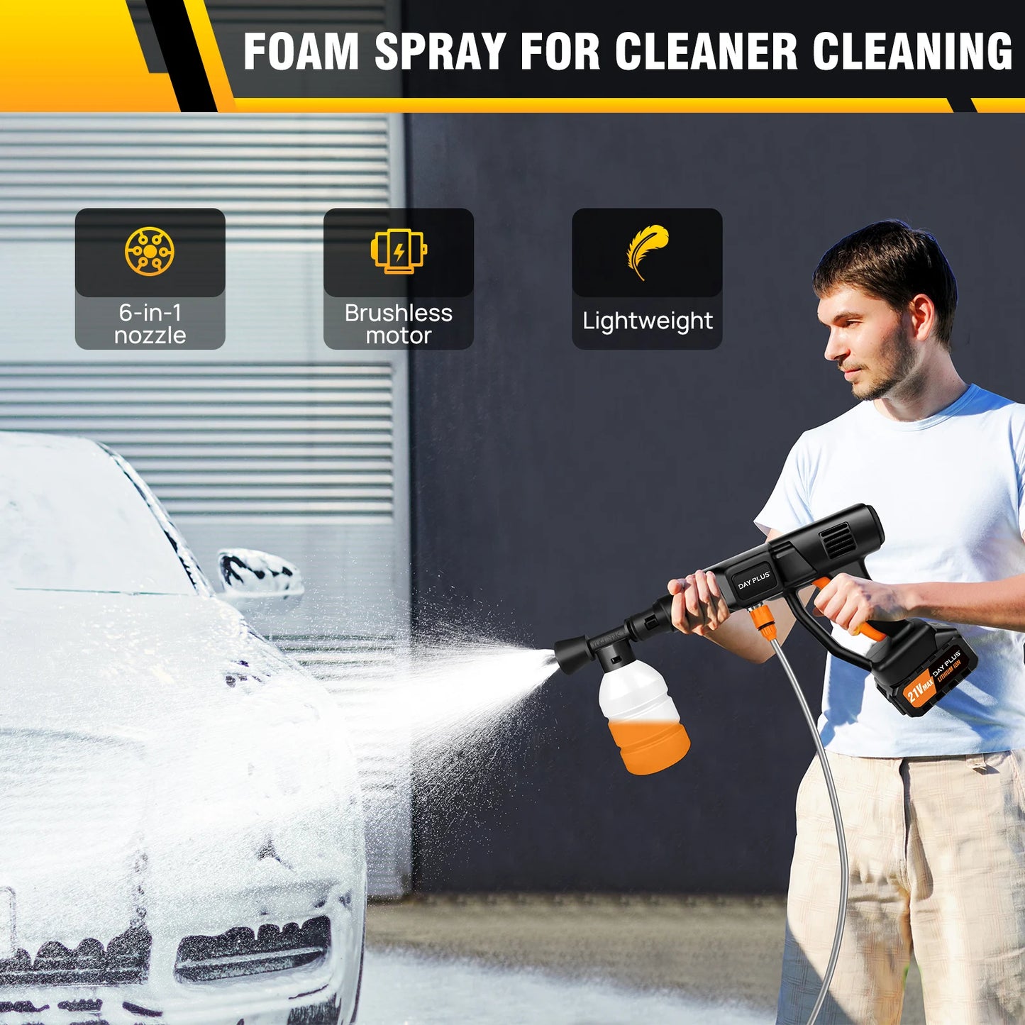 Cordless Pressure Washer 21V 45 Bar Portable Pressure Washer with 2PCS Batteries 6-in-1 Adjustable Nozzle Pressure Cleaner