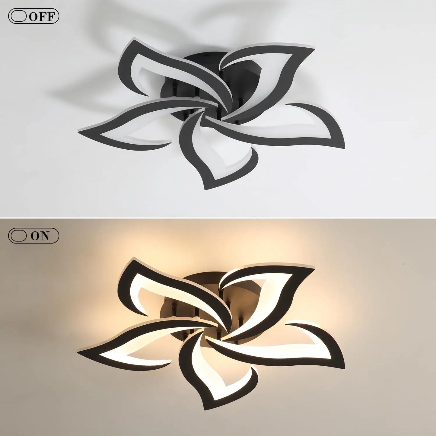 Modern Led Ceiling Light,60W Creative Petals Design Ceiling Light,Acrylic Ceiling Lamp,for Living Room Diameter Black 3000K