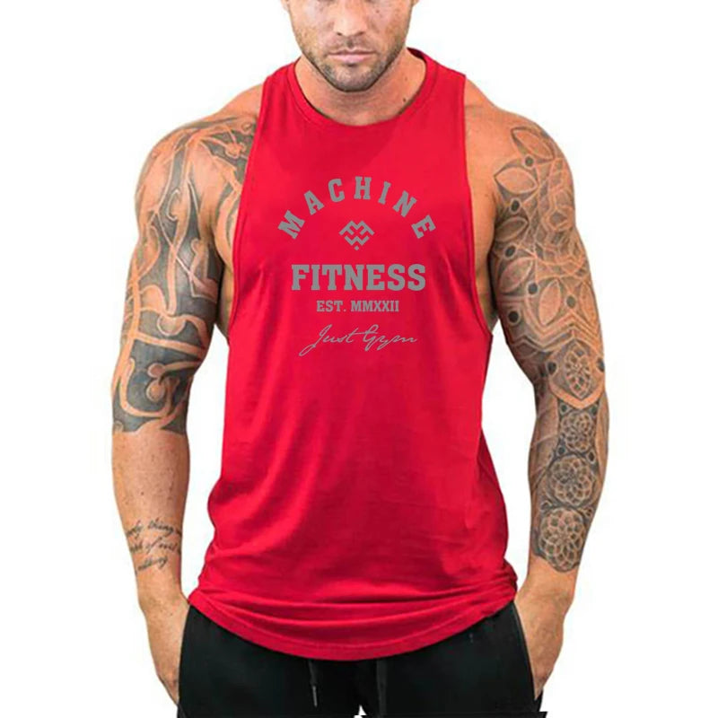 Regular MACHINE FITNESS Top GYM Bodybuilding Tank Top. Mens Workout Vest,  Jogger clothing Muscle Stringer Singlet