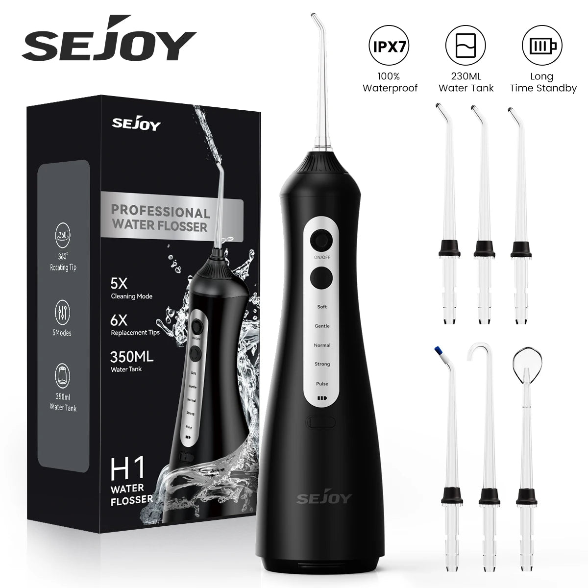 Sejoy Water Flosser Dental Oral Irrigator Water flossers for Teeth USB Rechargeable Waterproof Portable Cordless