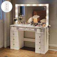 LED Makeup Vanity Desk - Large Mirror Drawers & Charging Station