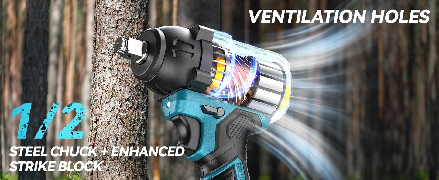 Seesii Impact Wrench Cordless 550N.m Power Impact Gun 1/2 Inch 3300RPM Electric Wrench WH550 4.0Ah Battery for Makita Car Repair