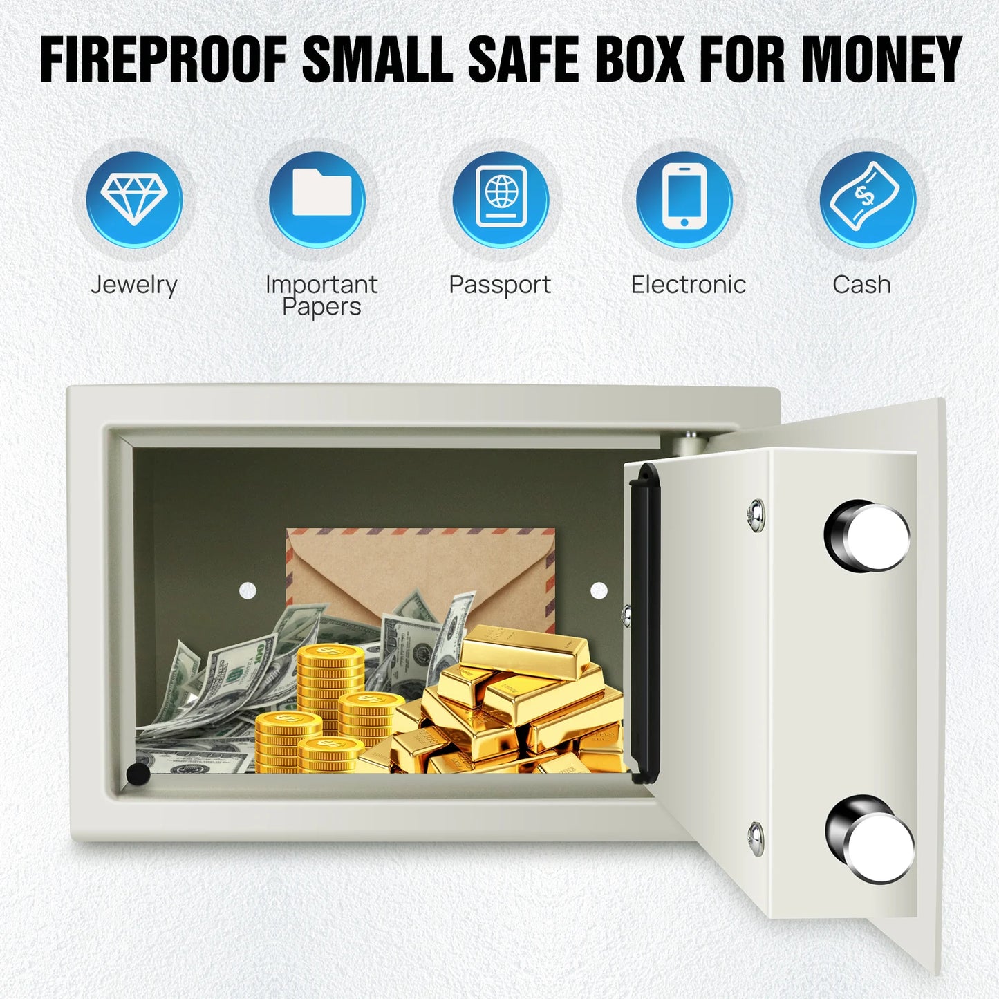 Safe Box for Home, Office. Secured Digital Code Safe with 2 Emergency Keys. Storage - 16L