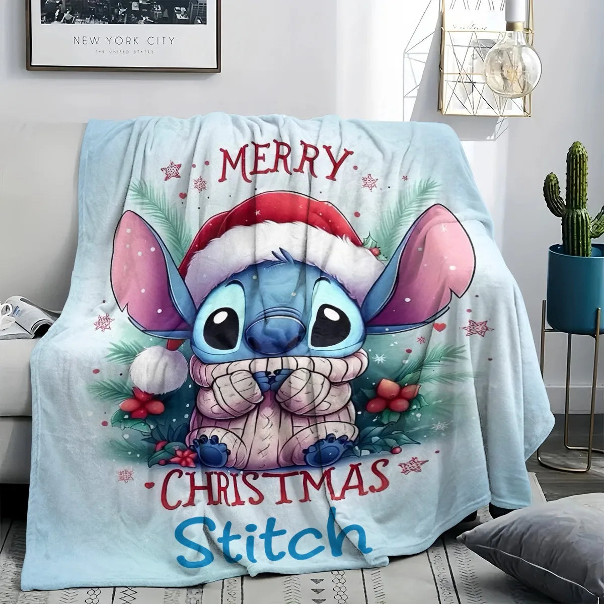 Disney Stitch Christmas Blanket — Soft Warm Festive Kids Gift