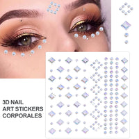 1Sheet Face 3D Diamond Tattoo Stickers Colored Round/Square/Star/Moon/Heart/Drop Rhinestone Shiny DIY Body Makeup Gems Tattoos *