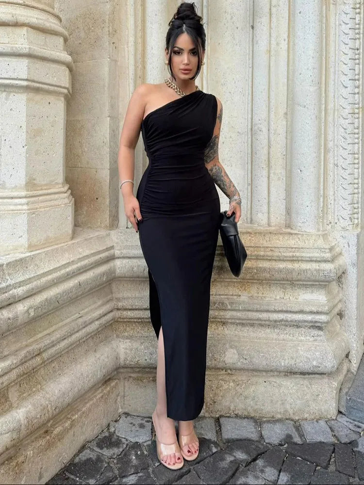 Black elegant Dress, Sexy Split Sleeveless, Backless Dress Off Shoulder, for casual, Dinner, Club Slim wear Dress