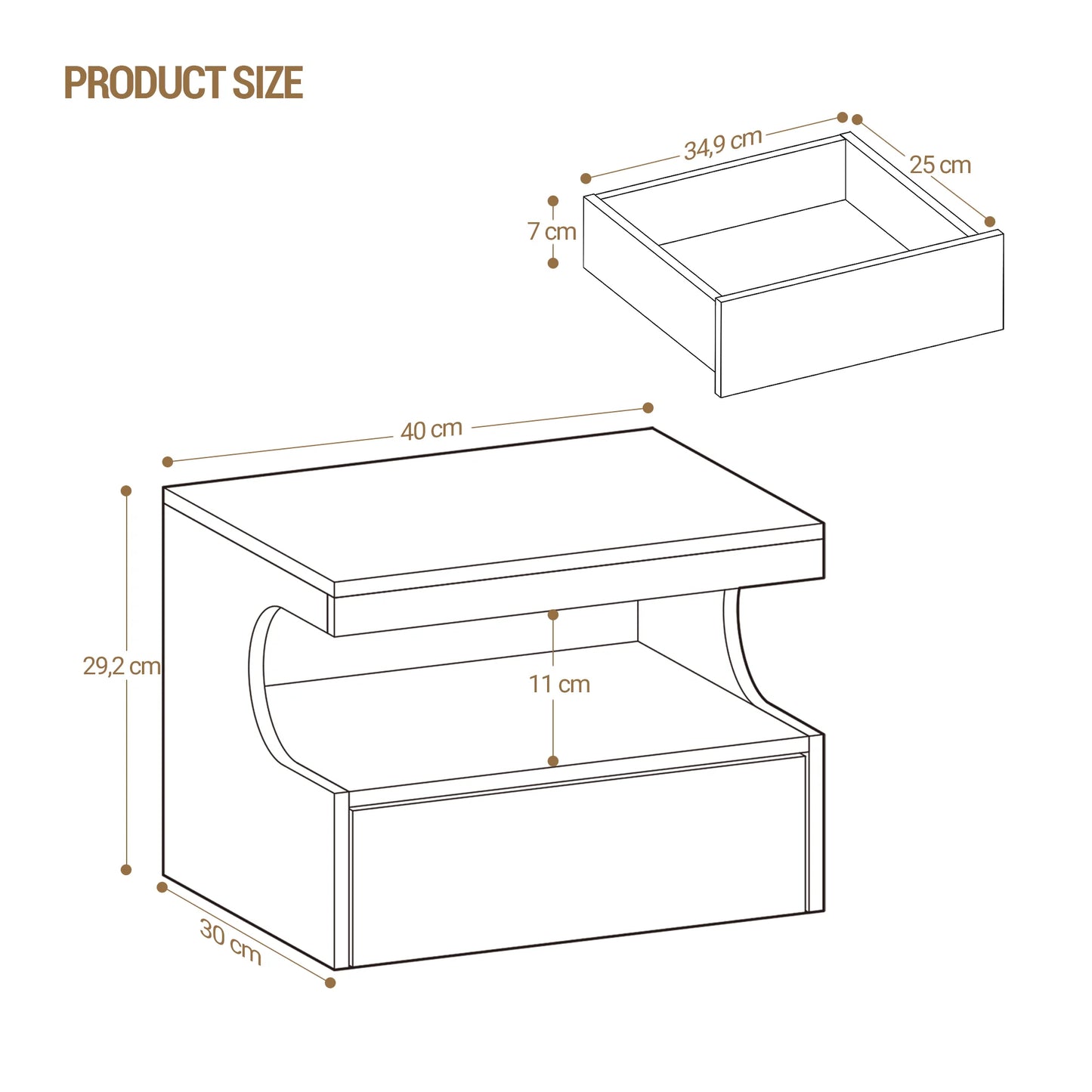 Floating Bedside Wall Shelf — 1 Drawer & Open Storage Modern Design