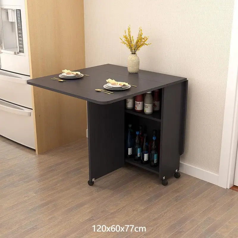 Folding dining table household multifunctional belt wheel movable rectangular restaurant dormitory dining table