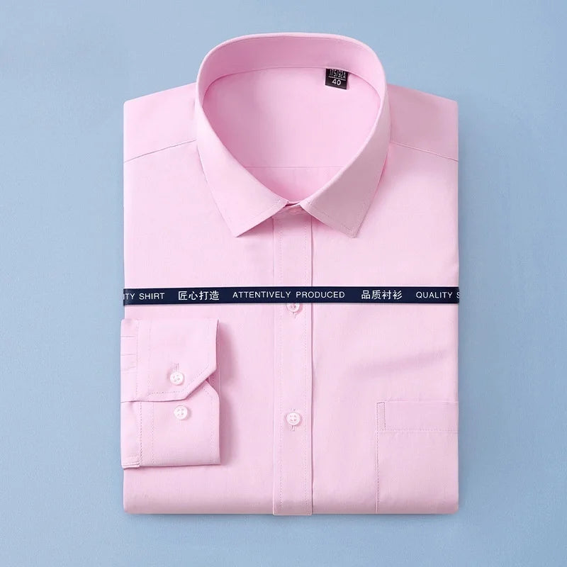 New Men Formal Shirt Long Sleeve Office Solid Color Anti-Wrinkle Fashion Business Pocket White Social Pocket Shirts 5XL 6XL 7XL