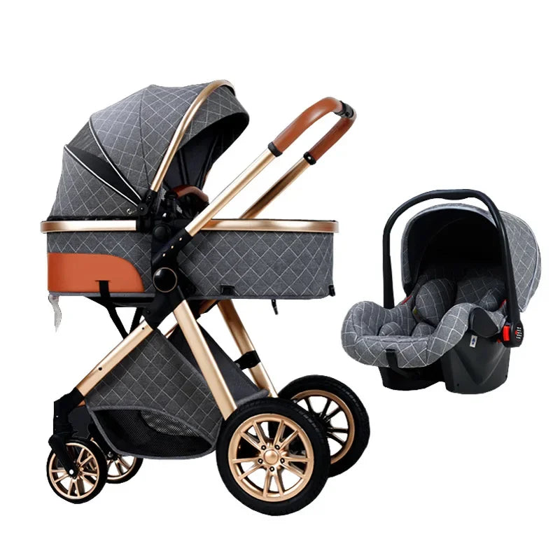 3-in-1 High Landscape Baby Stroller - Sit & Lie Folding Shock-Absorbing 0-3 Years