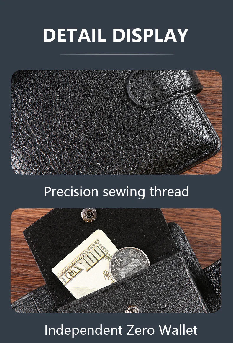 Everyday Leather Wallet For Men Durable Coin Pouch, Slim Bifold Photo ID Card Holders.
