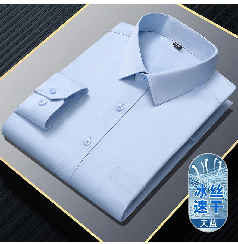 S~8XL Top Quality Elasticity Anti-Wrinkle Mens Shirts Long Sleeves Slim Fit Camisa Business Formal Blouse Social White Shirt Men