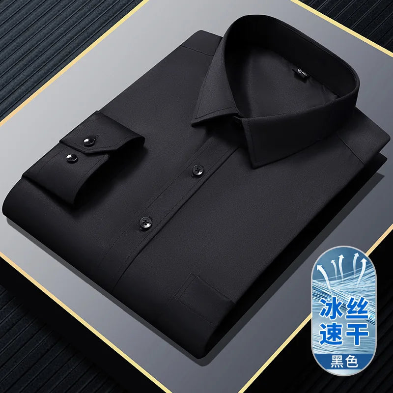 S~8XL Top Quality Elasticity Anti-Wrinkle Mens Shirts Long Sleeves Slim Fit Camisa Business Formal Blouse Social White Shirt Men