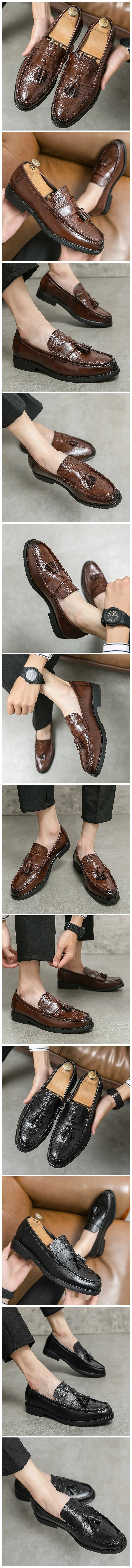 Men's Pointed Alligator Pattern Slip On Patent Leather Dress Casual Shoes Wedding Dress Business Homecoming Footwear
