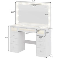LED Makeup Vanity Desk - Large Mirror Drawers & Charging Station