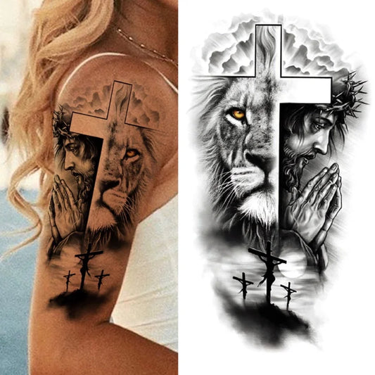 1 Sheet Lion Cross Tattoo Sticker Waterproof Lasting Temporary Tattoo