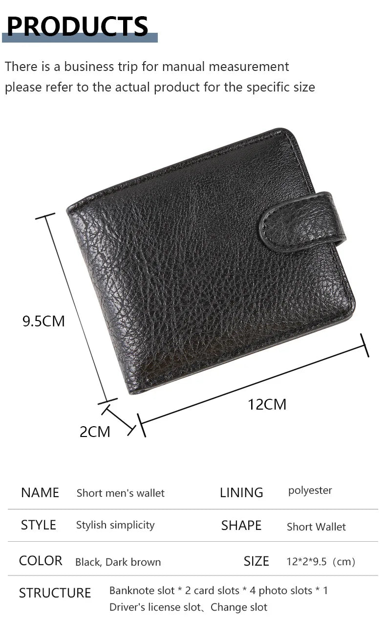 Everyday Leather Wallet For Men Durable Coin Pouch, Slim Bifold Photo ID Card Holders.