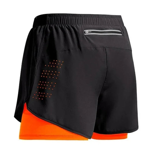 2 In 1 Fitness Men's Shorts. Training, Gym, Sports Short Pants Built-in Pocket Double-deck WAREHOUSE SHOP