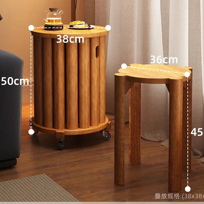 Solid Wood Stackable Folding Coffee Table Set 2-in-1 Ottoman Stool for Living Room/ Dining/ Guest Seating Spaces Storage Design