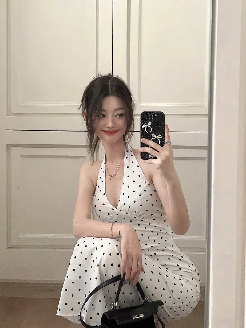 Korean Style Open-back Halter Neck Dress Women. Elegant Long Dress.