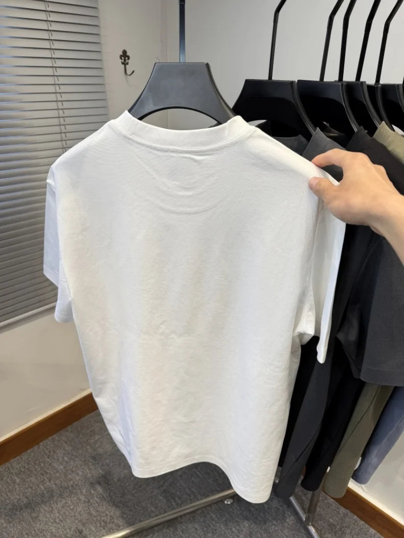 New cotton men's short sleeve round neck T-shirt summer fashion high-end brand embroidery ponytail embroidery Korean top T-shirt