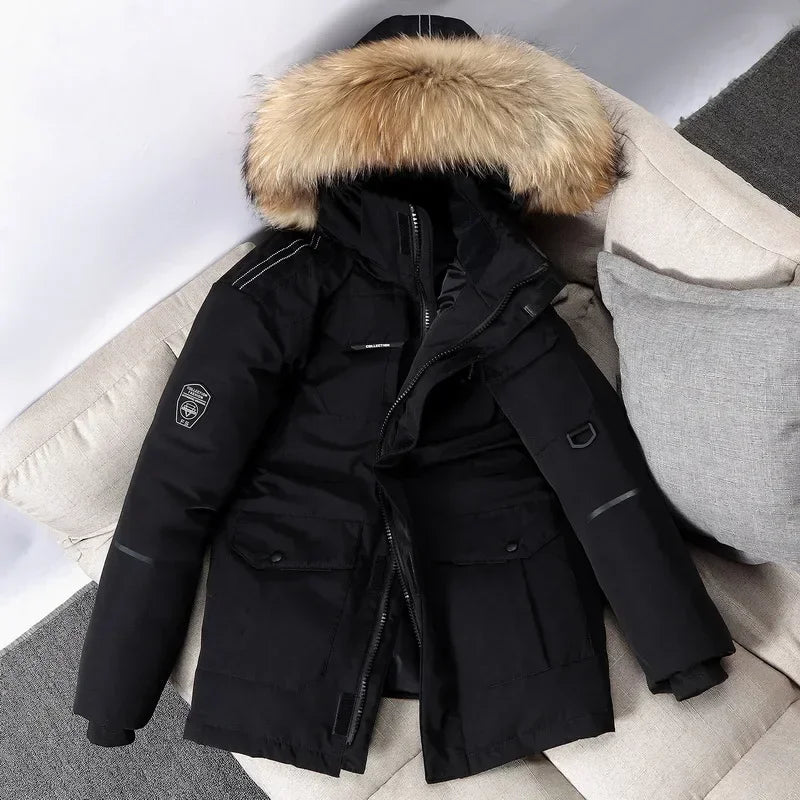 Duck Down winter Coats, Hooded Fur Collar, Casual Long Puffer Jackets Quality for Men