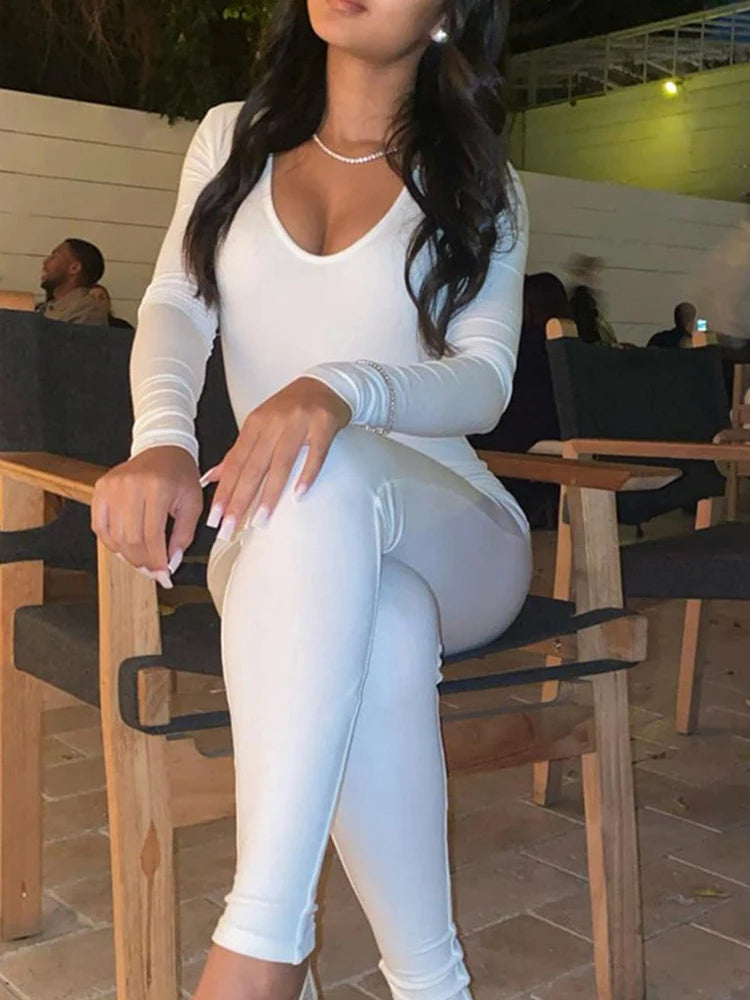 New Women's Jumpsuit Long Sleeve. Solid Color Skinny Jumpsuit, Fitness Jumpsuit Pullover.