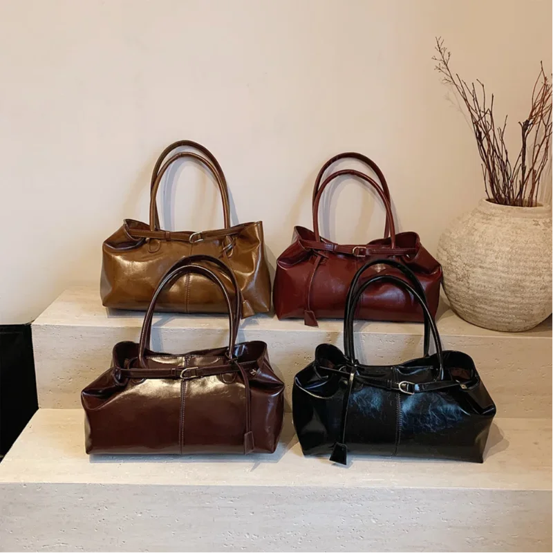 New PU Leather Tote Bag. Slouchy Hobo Handbag Fashion Shoulder Bag. Large Top Handle Bag for Women Work Shopping Travel