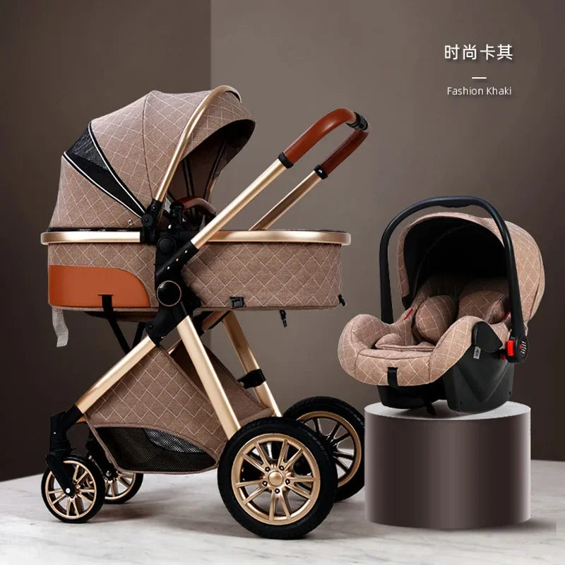 3-in-1 High Landscape Baby Stroller - Sit & Lie Folding Shock-Absorbing 0-3 Years