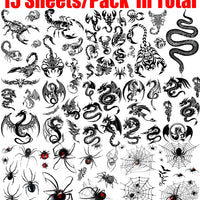 Black Scorpion Temporary Tattoos For Adults Men Realistic Dragon Wolf Tiger Thorns Fake Tattoo Sticker Hand Leg Tatoos Creative