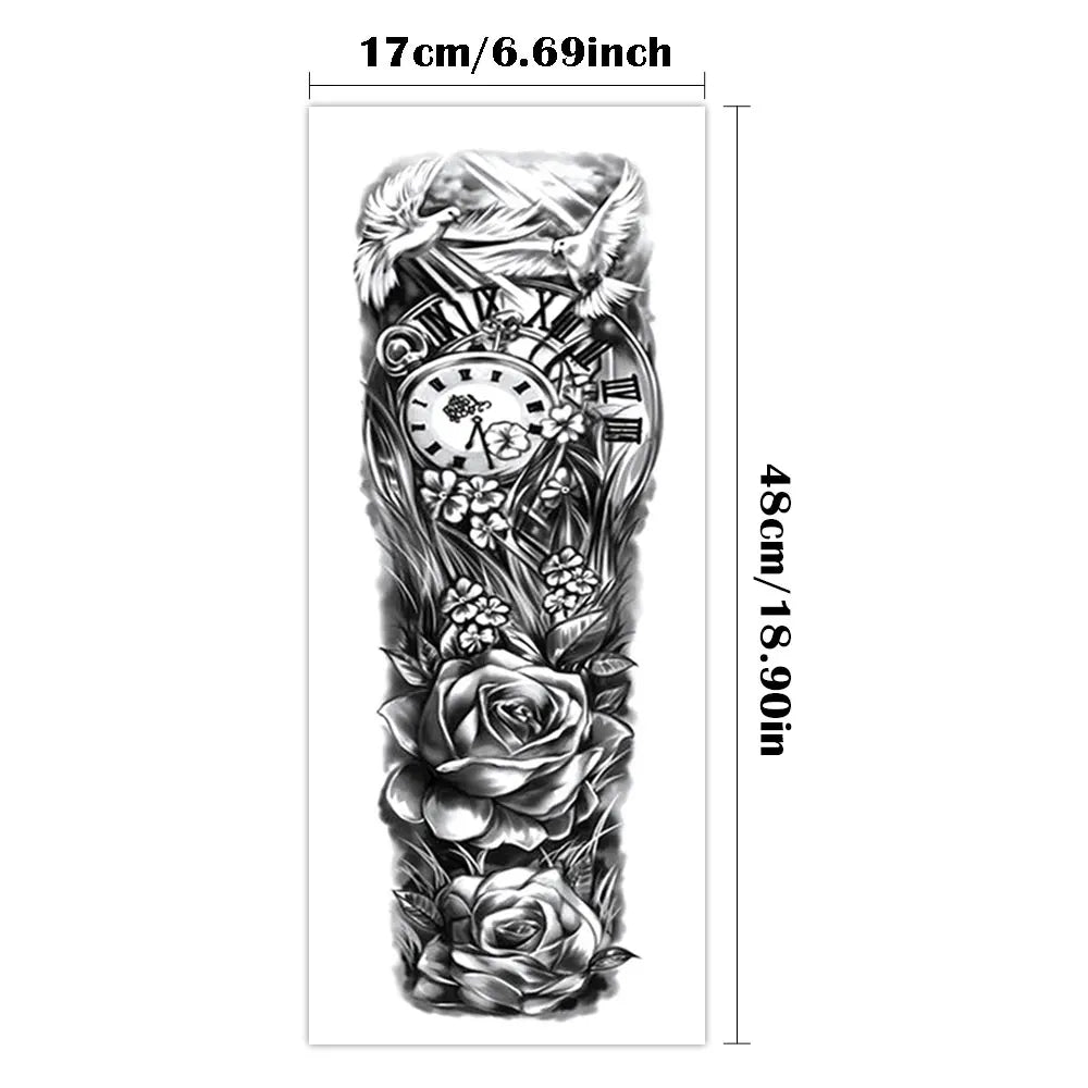 Dark Style Thorns Large Full Arm Sleeve Waterproof Temporary Tattoo Sticker Lion Rose Flower Hand Fake Tatoo Body Art Men Women